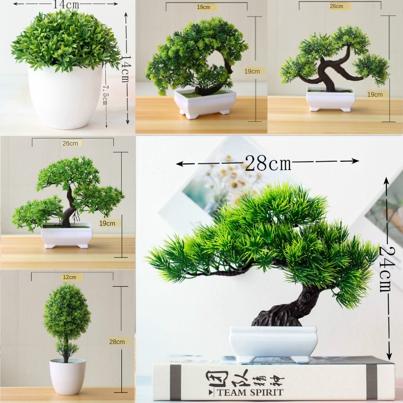 Home Office Layout - New Green Artificial Plants Bonsai Small